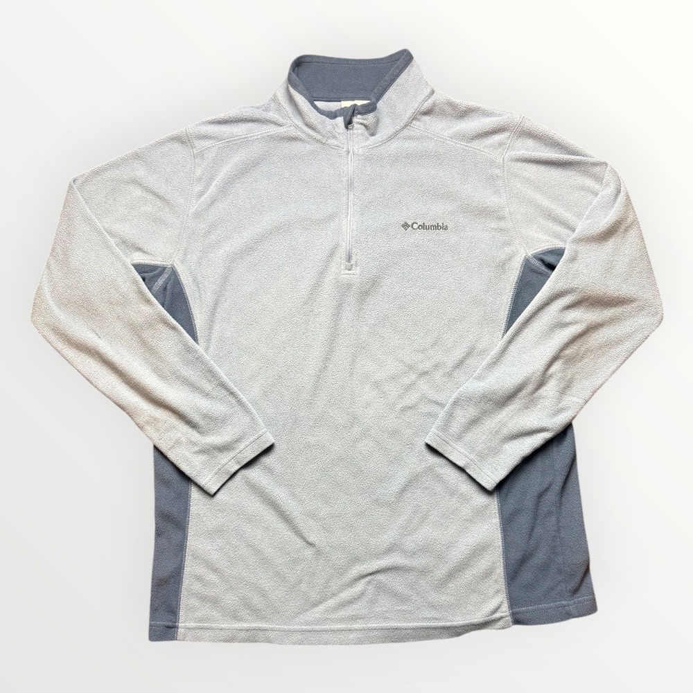 Columbia Womens Quarter Zip Fleece Pullover Light Blue Grey Colorblock Large
